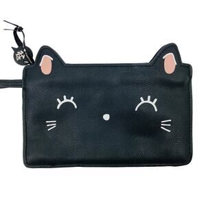 Oh K! Black Cat Kitty Wallet Wristlet Pouch Larger Size 8 Inches